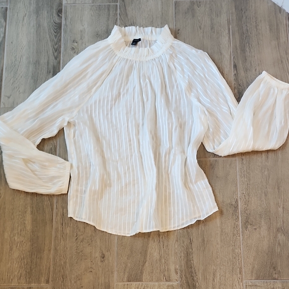 Ann Taylor Cream Blouse with Ruffled Neckline - Picture 1 of 4